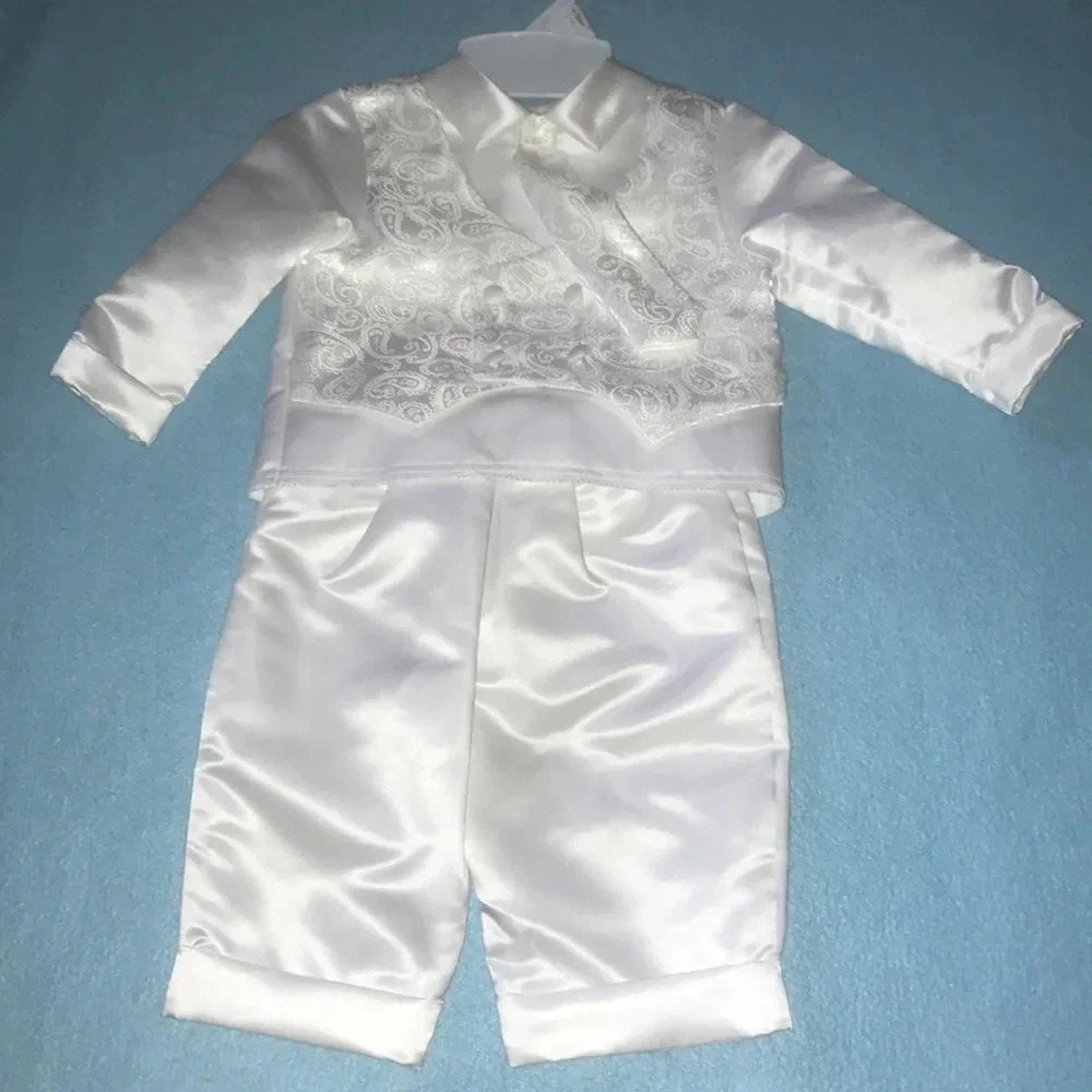 NEW CHRISTENING APPAREL attached paisley vest & tie size 9-12 month 16 to 20 lbs
